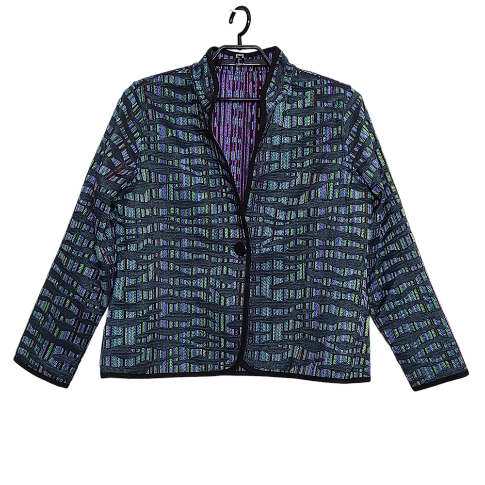 Trimdin Womens Jacket Size XL Tapestry Reversible Blazer Purple Green Black